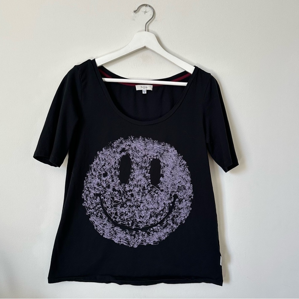 Paul Smith Scoop Neck Smiley Cotton T Shirt In Black Size M